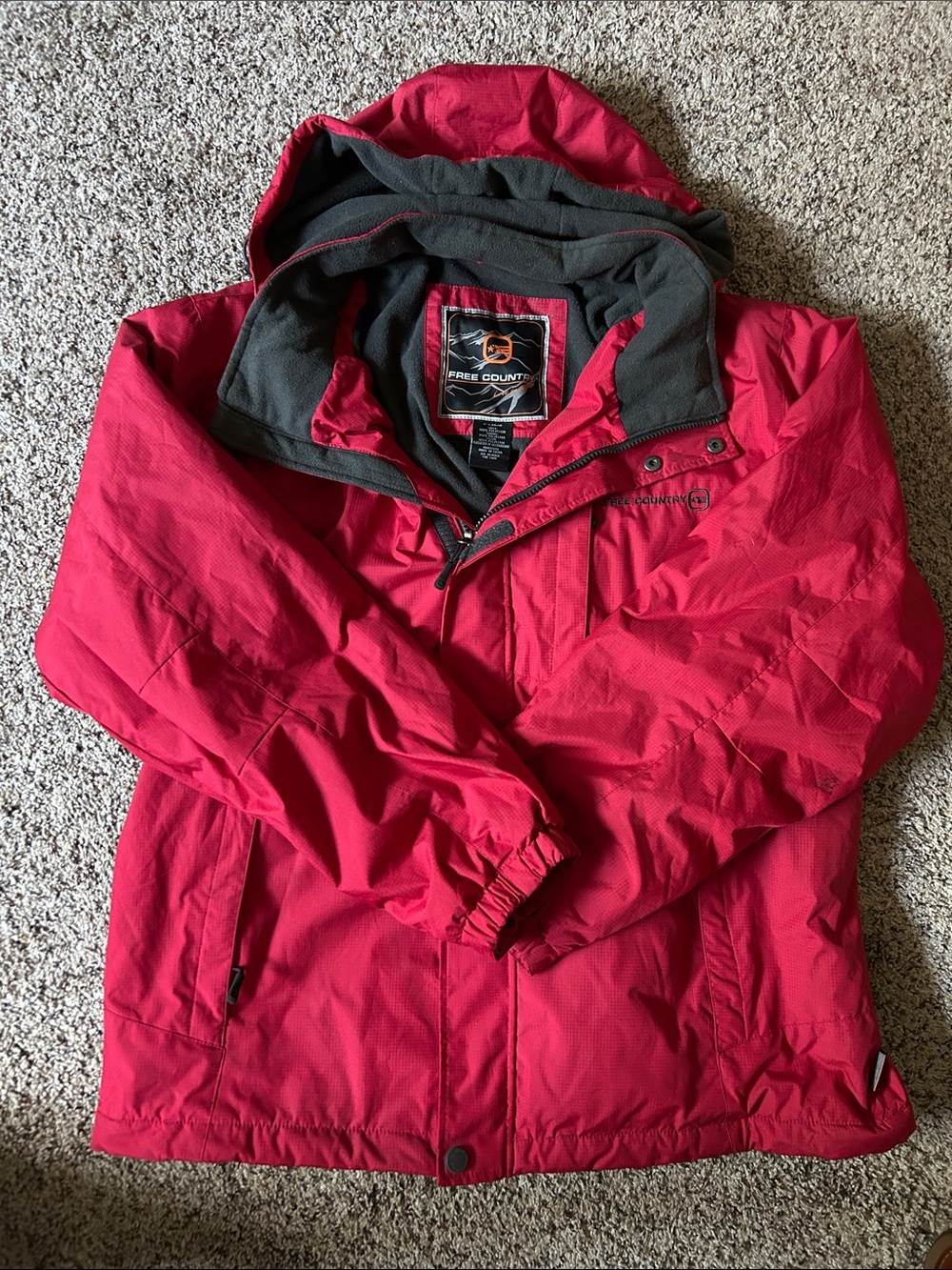 Free Country Men's Bright Red Hooded Raincoat with Fleece Lining - XL